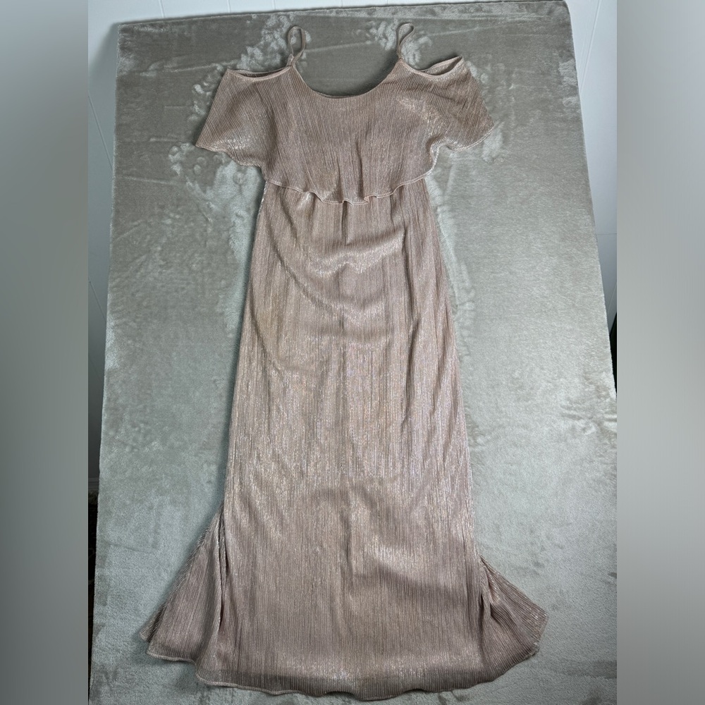 Show Me Your MuMu Caitlin Ruffle Maxi Dress Womens Small Pink Sparkle Chiffon - Picture 2 of 15
